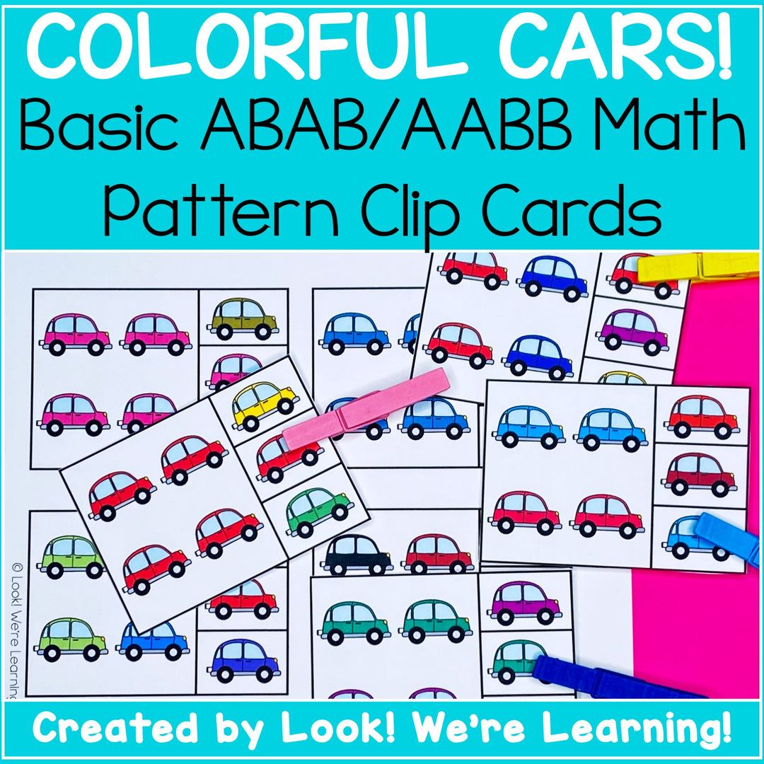 Pattern Clip Card Colorful Cars Simple Pattern Clip Cards – Look! We're Learning!